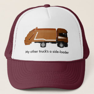 casquette de baseball, camion à ordures brun