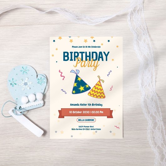 Casquette de fête coloré Invitation d'anniversaire