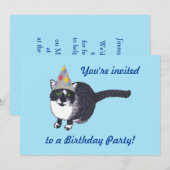 Casquette de fête de chats mignonnes Invitations d (Devant / Derrière)