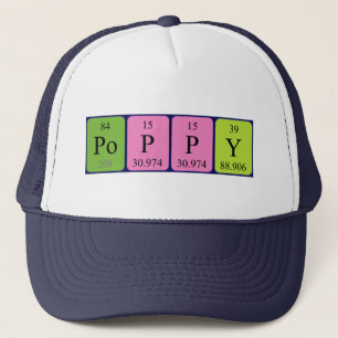 Casquette de nom de table périodique du Poppy