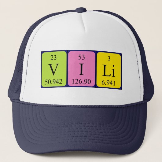Casquette de nom de table périodique Vili (Devant)