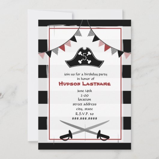 Casquette de Pirate + épées Invitation de fête d'a (Devant)