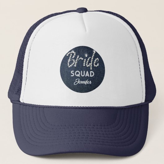 Casquette Denim Diamonds Bride Squad Navy Bachelorette Nom (Devant)