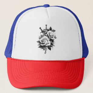 Casquette Design d'art de tatouage noir et blanc à contraste