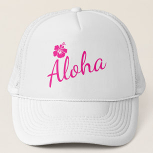 Casquette Design original en texte rose ALOHA et fleur