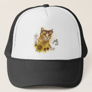 Casquette Dessin à la main drôle chat tabby rouge en lunette