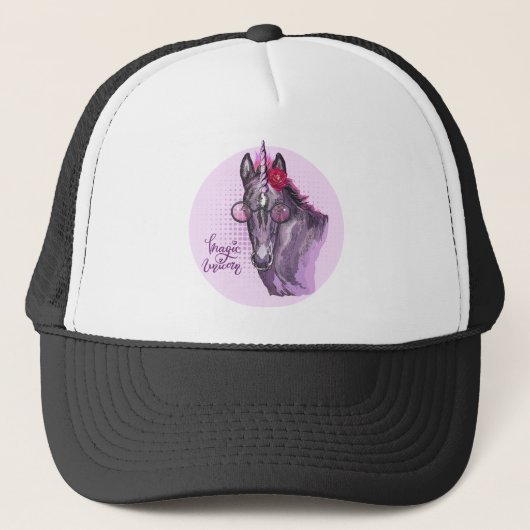 Casquette Dessin à la main Unicorne violette (Devant)