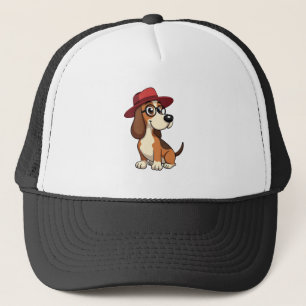 Casquette Dessin animé vintage Basset Hound au chapeau rouge