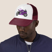 Casquette Dessin de moto de sport violet (En situation)