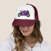 Casquette Dessin de moto de sport violet (En situation)