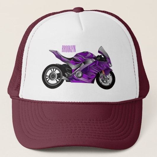 Casquette Dessin de moto de sport violet (Devant)