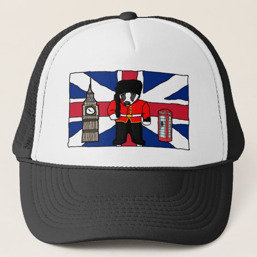 Casquette Dessin d'un Badger britannique avec Big Ben et dra (Devant)