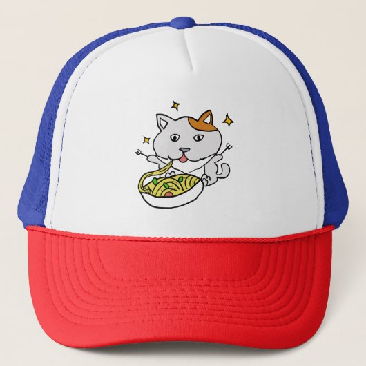 Casquette Deux chats mignons mangeant Spaghetti Vincent Van (Devant)