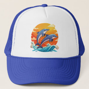 Casquette Deux dauphins de dessin animé sautant