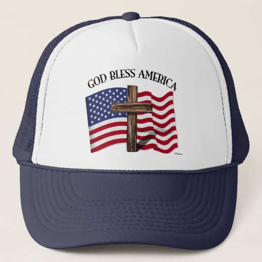 Casquette DIEU BLESS AMERICA avec croix robuste et drapeau U (Devant)