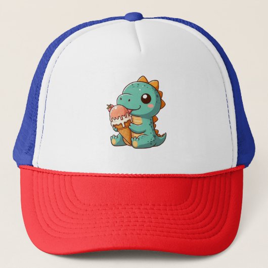 Casquette Dino mignonne de glace mangeur (Devant)