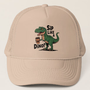 Casquette dinosaure buvant du café