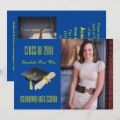 Casquette & Diplôme Bleu - Faire-part de diplôme (Devant / Derrière)