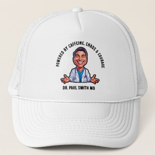 Casquette DOCTOR Powered by caffeine, chaos & courage (Devant)
