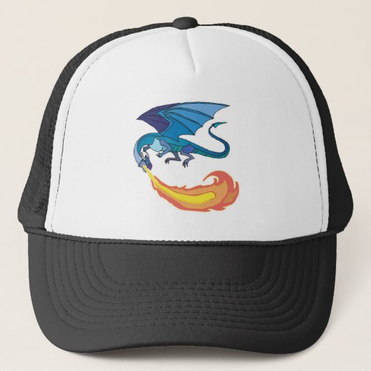 Casquette dragon bleu crachant du feu (Devant)
