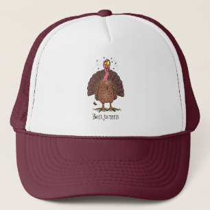 Casquette Drôle dinde marron de la ferme avec des mouches de