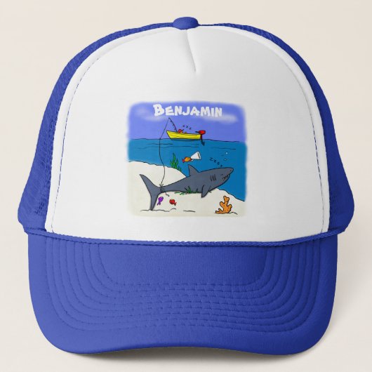Casquette Drôle requin couché et dessin animé de pêche (Devant)