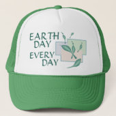 Casquette Earth Day Every Day Green Leaves Teal Eco Trees  (Devant)