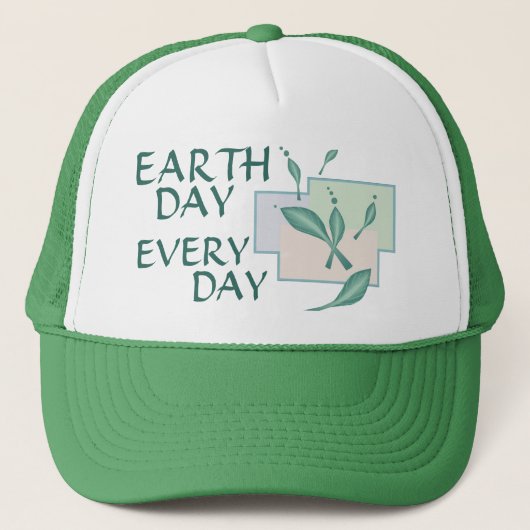 Casquette Earth Day Every Day Green Leaves Teal Eco Trees (Devant)