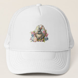 Casquette easter bunny with flowers and eggs, colorful bloom