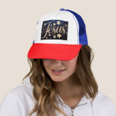 Casquette Écriture Jésus Or Bleu  (En situation)