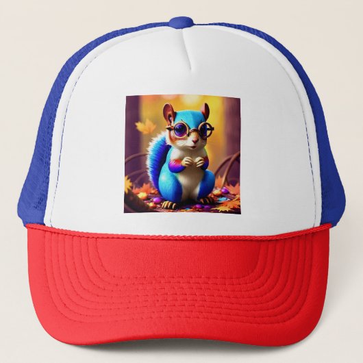 Casquette Écureuil bleu mignon avec lunettes (Devant)