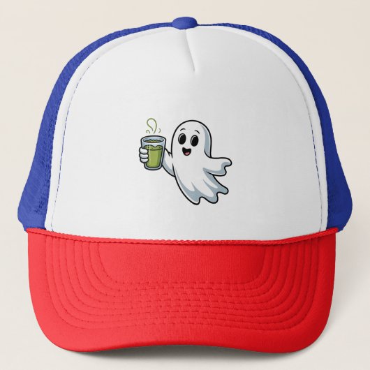 Casquette Éffrayant Halloween Ghost Holding Matcha (Devant)