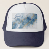 Casquette Elegant Blue Gold Glitter Abstract Flow            (Devant)