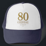 Casquette Elégant Gold 80th & Legendary Birthday<br><div class="desc">Elégante Marine & Gold 80th & Legendary Birthday Trucker Hat. Fêtez une étape vraiment légendaire avec cet élégant casquette de 80e anniversaire. Ce design est parfait pour honorer un être cher lors de sa journée spéciale. La disposition intemporelle et la finition faux métallique lui confèrent un look haut de gamme...</div>