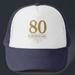 Casquette Elégant Gold 80th & Legendary Birthday<br><div class="desc">Elégante Marine & Gold 80th & Legendary Birthday Trucker Hat. Fêtez une étape vraiment légendaire avec cet élégant casquette de 80e anniversaire. Ce design est parfait pour honorer un être cher lors de sa journée spéciale. La disposition intemporelle et la finition faux métallique lui confèrent un look haut de gamme...</div>