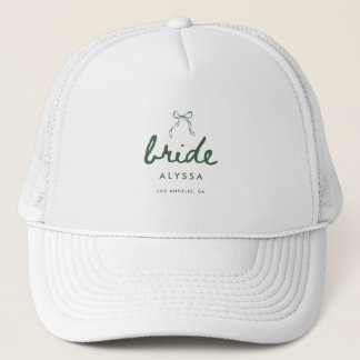 Casquette Elegant Green Coquette Script Bride's Name Wedding