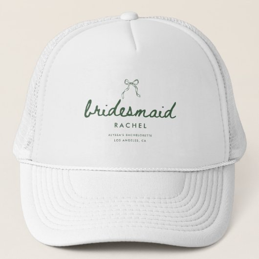 Casquette Elegant Green Script Coquette Bridesmaid's Name (Devant)