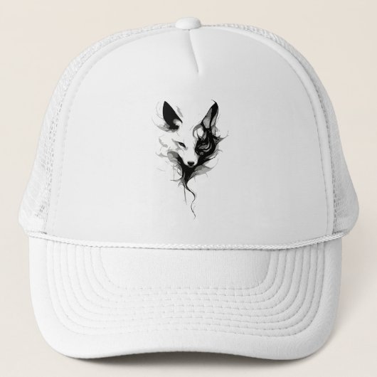 Casquette Elégant Loup blanc en encre noire (Devant)