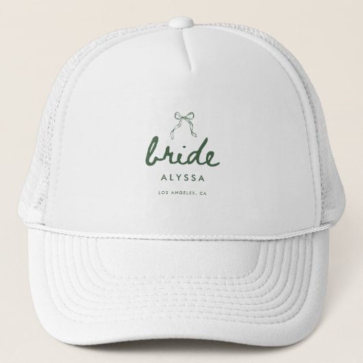 Casquette Élégant Mariée Coquette Vert Script Nom de la Mari (Devant)