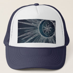 Casquette Elégant Silver Sun Moon Doodle Mandala Blue Design