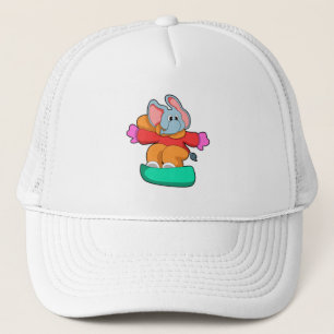 Casquette Éléphant faisant du snowboard avec une planche à n