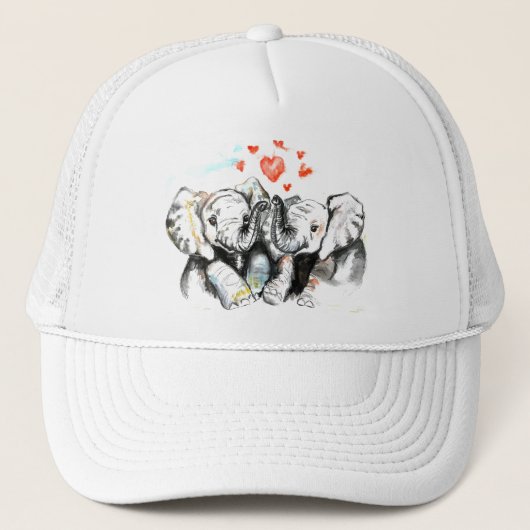 Casquette Elephants Couple Love Trucker Chapeau Peinture (Devant)