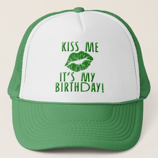 Casquette Embrasse-moi C'est mon anniversaire en vert (Devant)