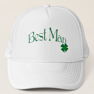 Casquette Emerald Green and White Shamrock Best Man Cap