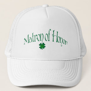 Casquette Emerald Green, White Shamrock Matron of Honor Cap