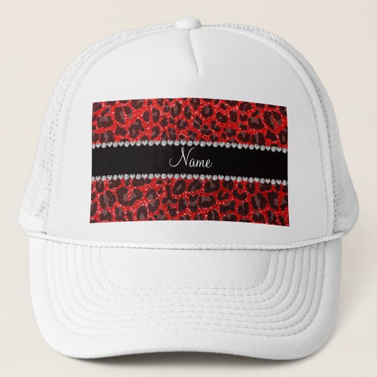 Casquette Empreinte de léopard de parties scintillant rouge  (Devant)