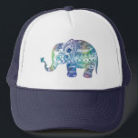 Casquette Éphant tribal floral bleu-vert<br><div class="desc">Cite éléphant floral bleu et vert</div>