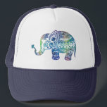 Casquette Éphant tribal floral bleu-vert<br><div class="desc">Cite éléphant floral bleu et vert</div>