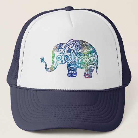 Casquette Éphant tribal floral bleu-vert (Devant)
