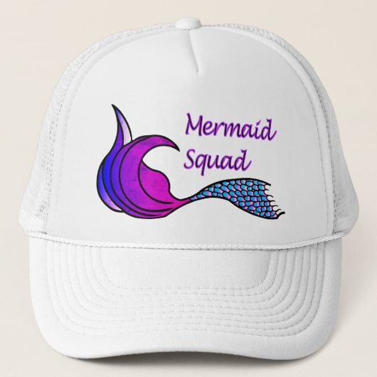 Casquette Équipe de sirène avec queue de sirène rose, bleue, (Devant)